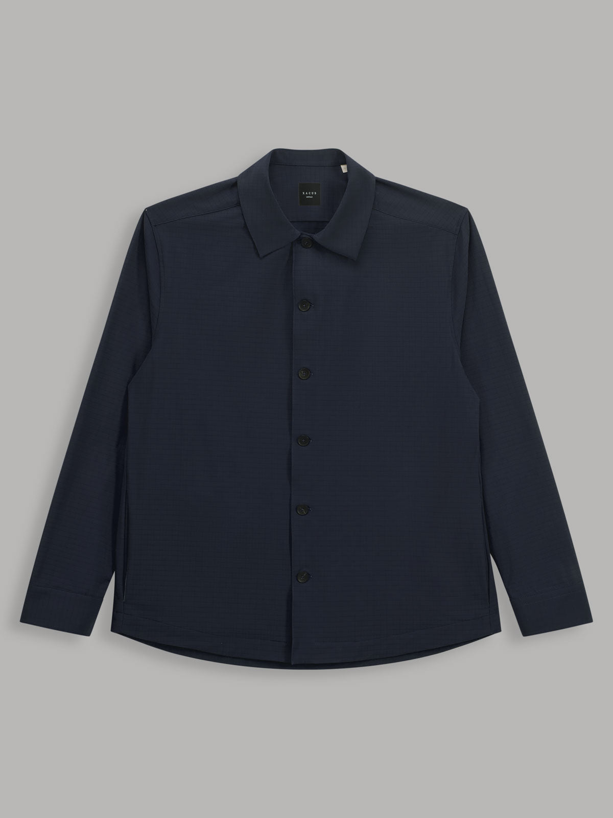 slim fit dress slacks Shirt Collar Solid Colour Textured Navy Blue – Xacus
