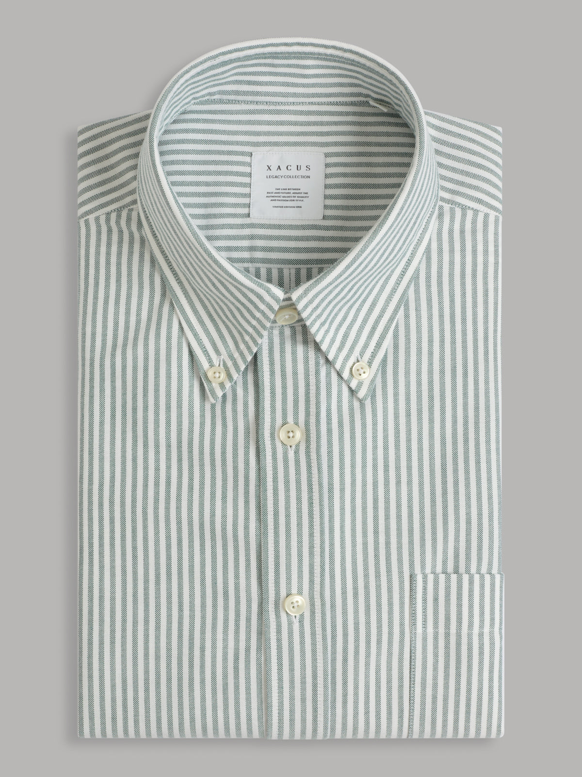 Shirt Collar Button Down Stripe Oxford Forest Green – Xacus