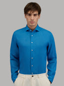 Shirt man xacus solid colour linen blue royal_3