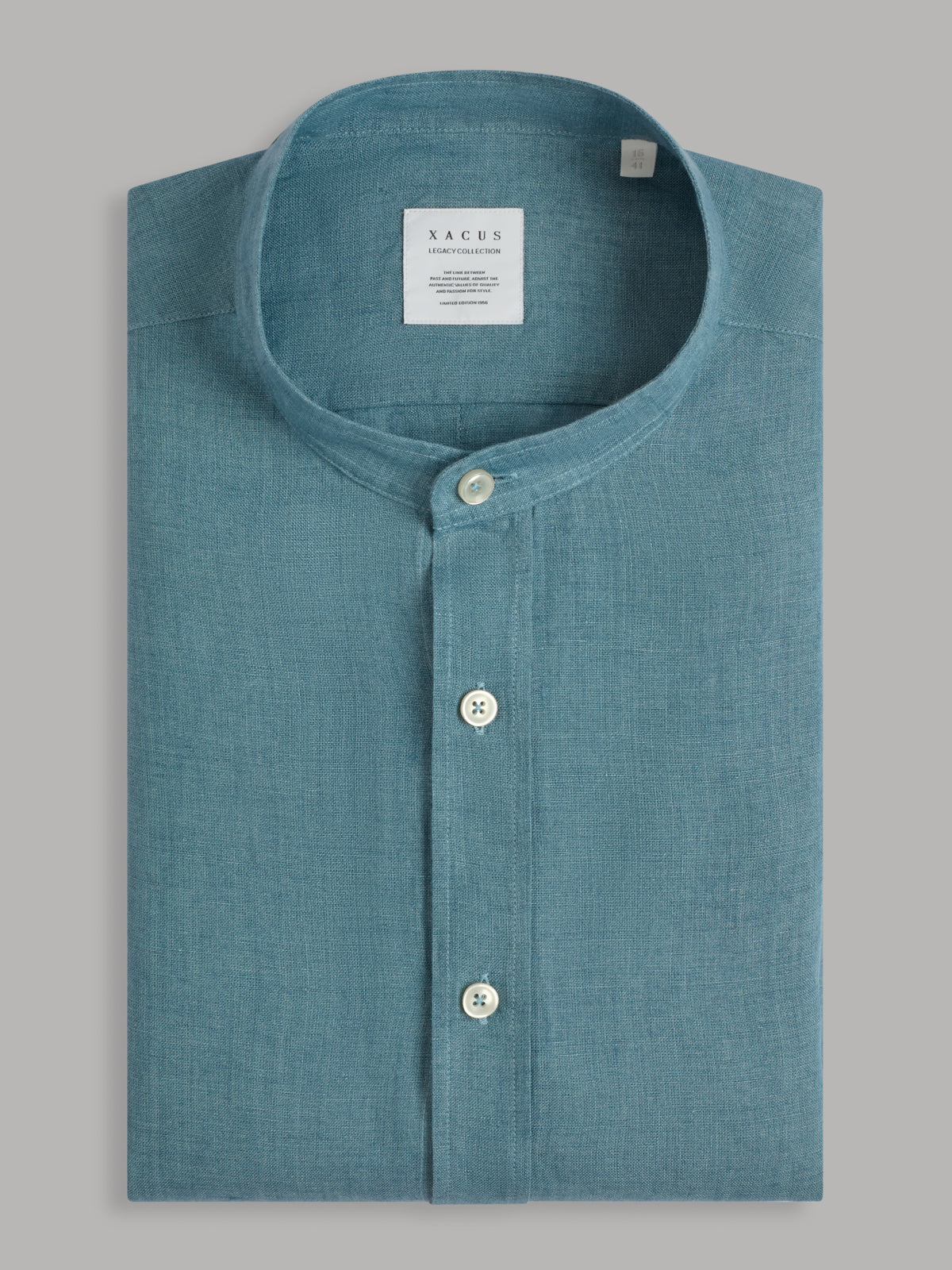 Shirt Collar Mandarin Solid Colour Linen Teal – Xacus