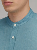 Shirt man xacus solid colour linen teal_2