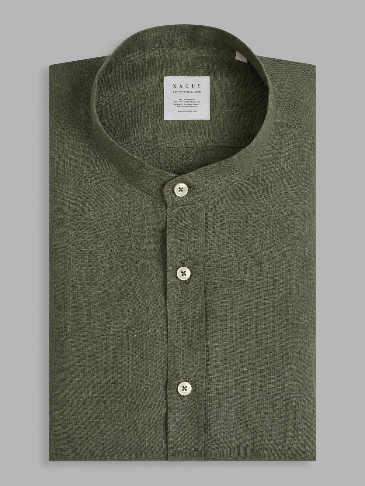 Shirt Collar Mandarin Solid Colour Linen Army Green – Xacus