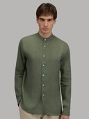 Shirt man xacus solid colour linen army green_3