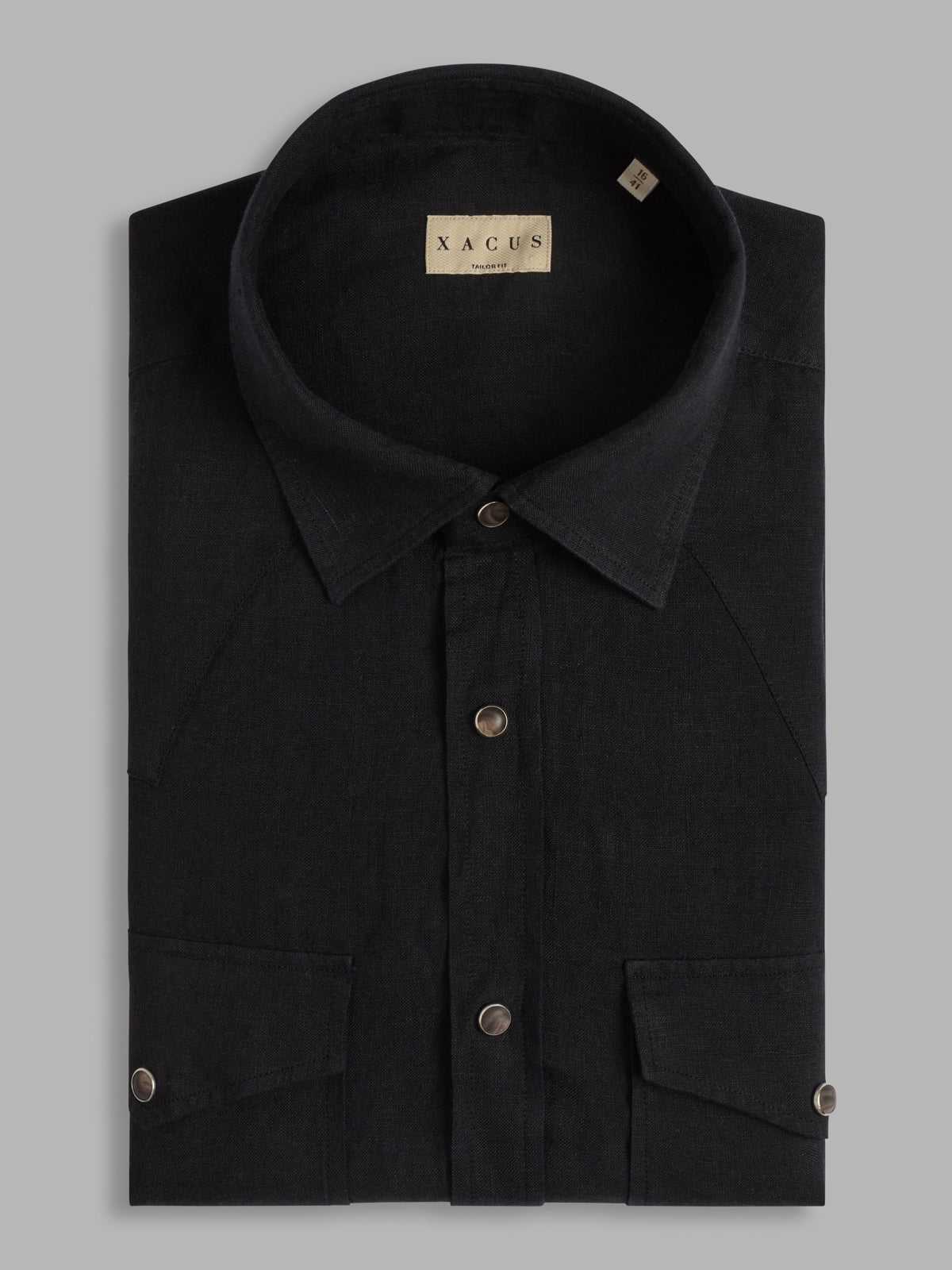 Shirt Collar Spread Solid Colour Linen Black – Xacus