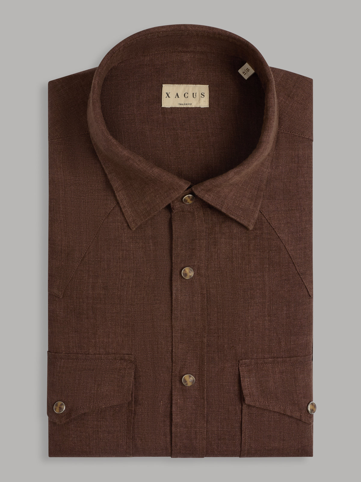 Shirt Collar Spread Solid Colour Linen Mahogany – Xacus