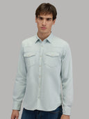 Shirt man xacus solid colour gabardine washed light blue_3