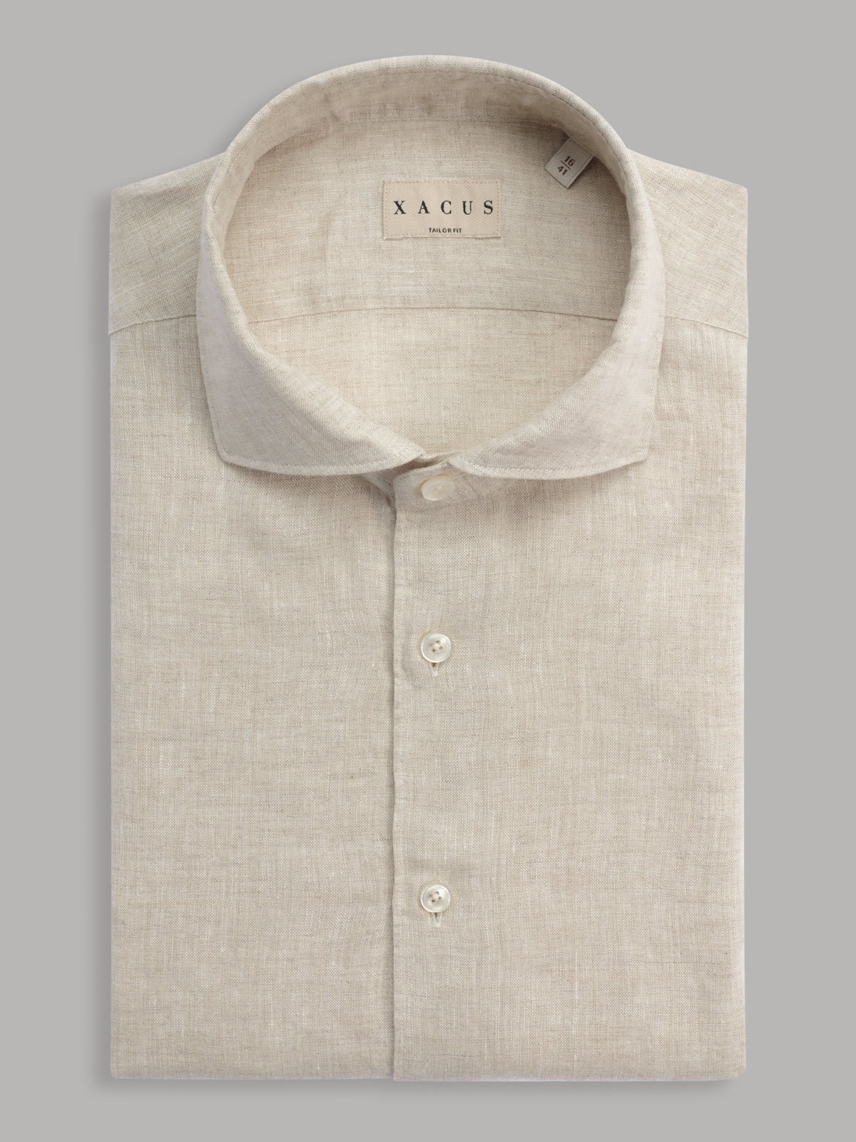 Shirt Collar Cutaway Solid Colour Linen Beige Xacus Shirt Collar Cutaway Solid Colour Linen Beige Xacus