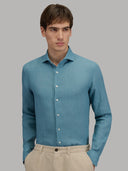 Shirt man xacus solid colour linen teal_3