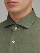 Shirt man xacus solid colour linen army green_2