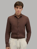 Shirt man xacus solid colour linen mahogany_3