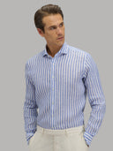 Shirt man xacus stripe linen blue_3