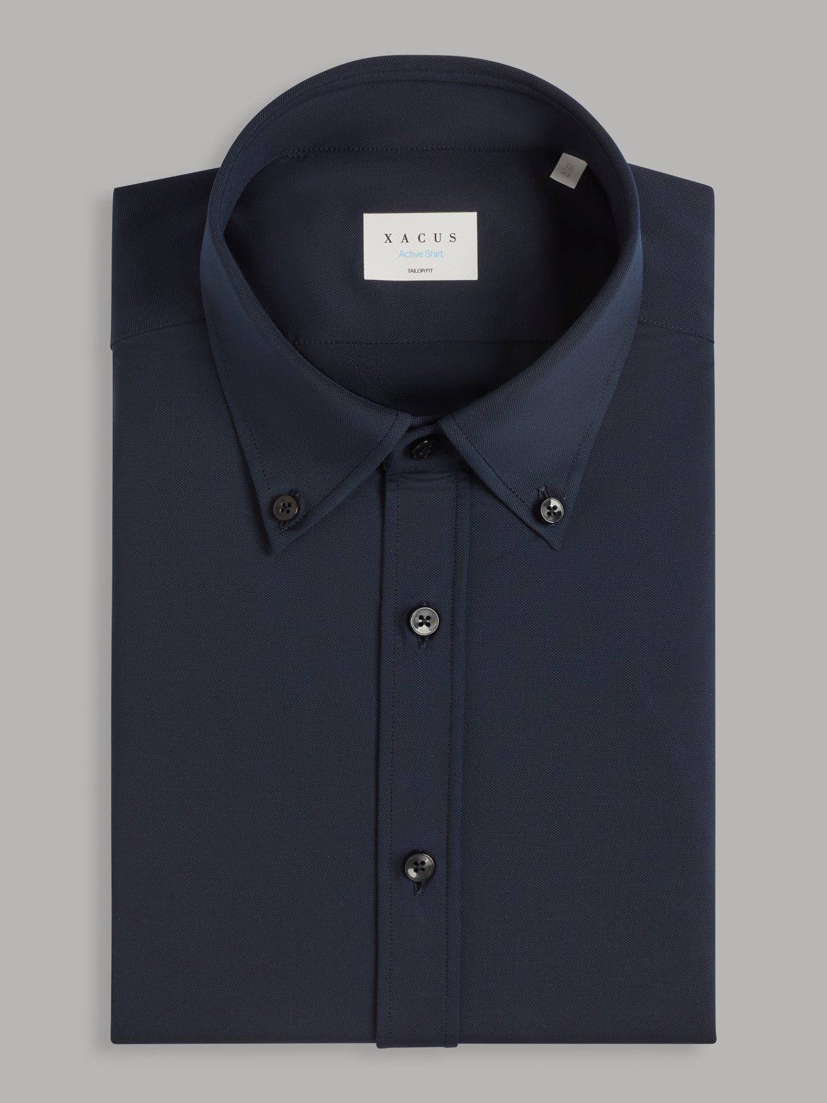 slim fit dress slacks Shirt Collar Button Down Solid Colour Twill Navy Blue – Xacus