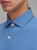 Shirt man xacus solid colour textured blue jeans_2