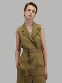 Dress woman xacus solid colour linen mud_1