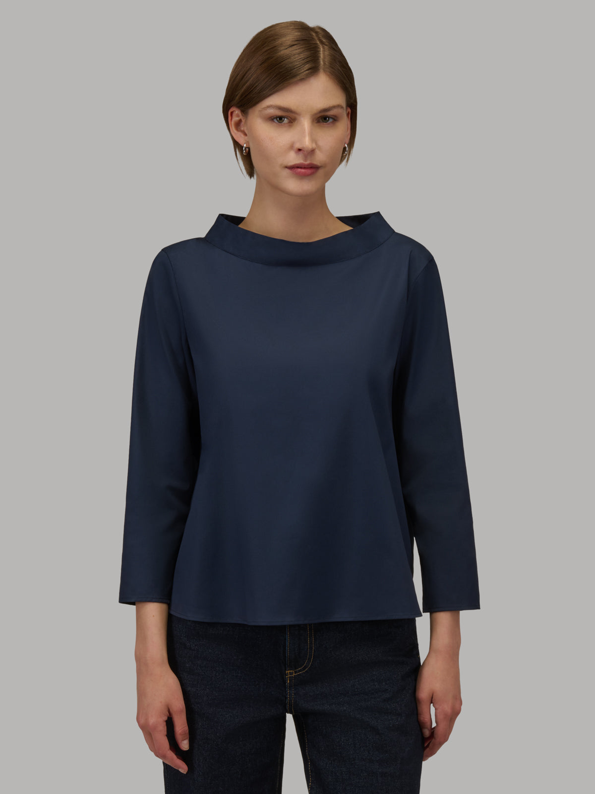 Blouse Solid Colour Poplin Navy Blue – Xacus
