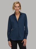 Shirt woman xacus solid colour textured navy blue_1
