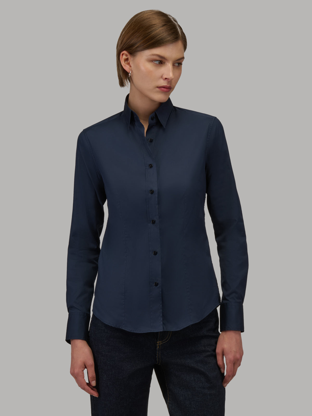navy blue dress shirt for women Shirt Solid Colour Poplin Navy Blue – Xacus