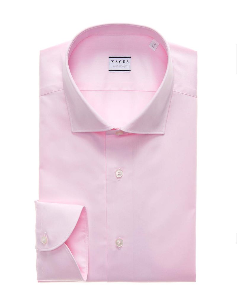 Camicia Collo Francese Piccolo Tinta Unita Twill Rosa Da Uomo Xacus