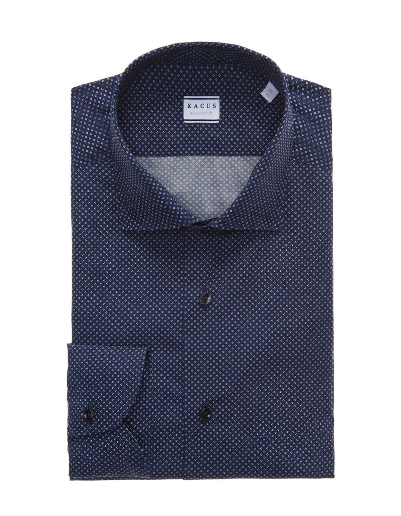 Camicia Collo Francese Piccolo Fantasia Tela Blu Navy Da Uomo Xacus