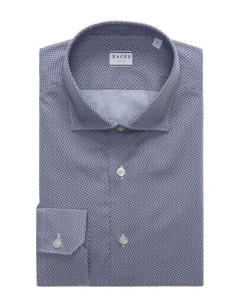 Camicia Collo Francese Piccolo Fantasia Popeline Blu Navy Da Uomo Xacus