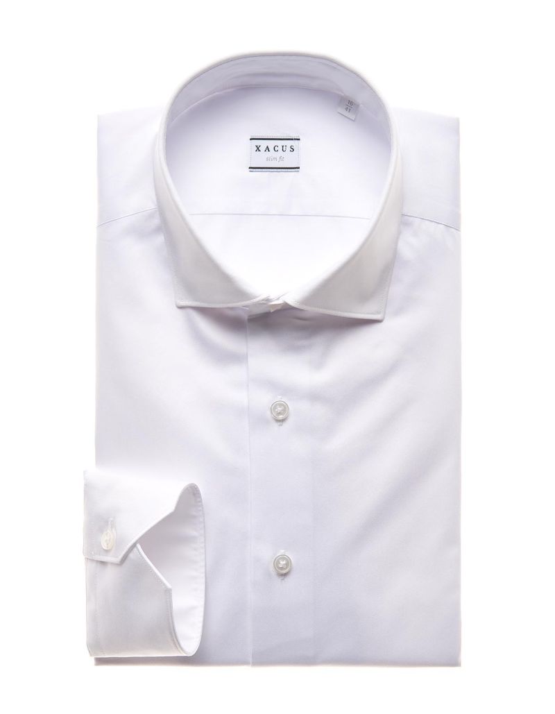 Camicia Collo Francese Piccolo Tinta Unita Twill Bianco Da Uomo Xacus