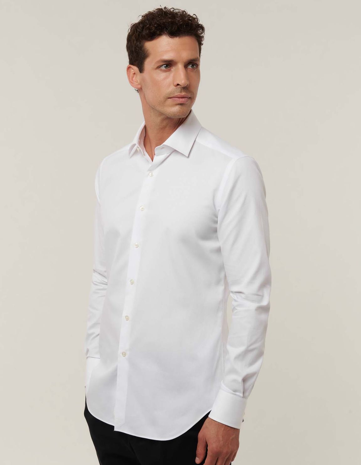 Camicia Collo Italiano Tinta Unita Armaturato Bianco Da Uomo Xacus