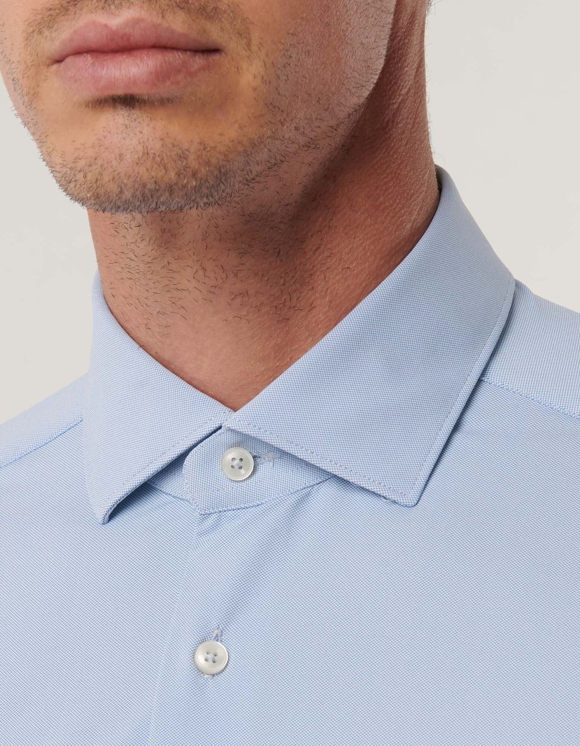 Camicia Collo Francese Piccolo Tinta Unita Armaturato Azzurro Da Uomo