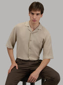 Shirt man xacus solid colour seersucker brown melange_7