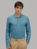 Shirt man xacus solid colour linen teal_3
