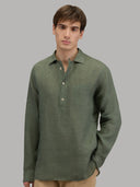 Shirt man xacus solid colour linen army green_3