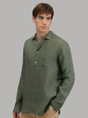 Shirt man xacus solid colour linen army green_6