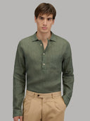 Shirt man xacus solid colour linen army green_7