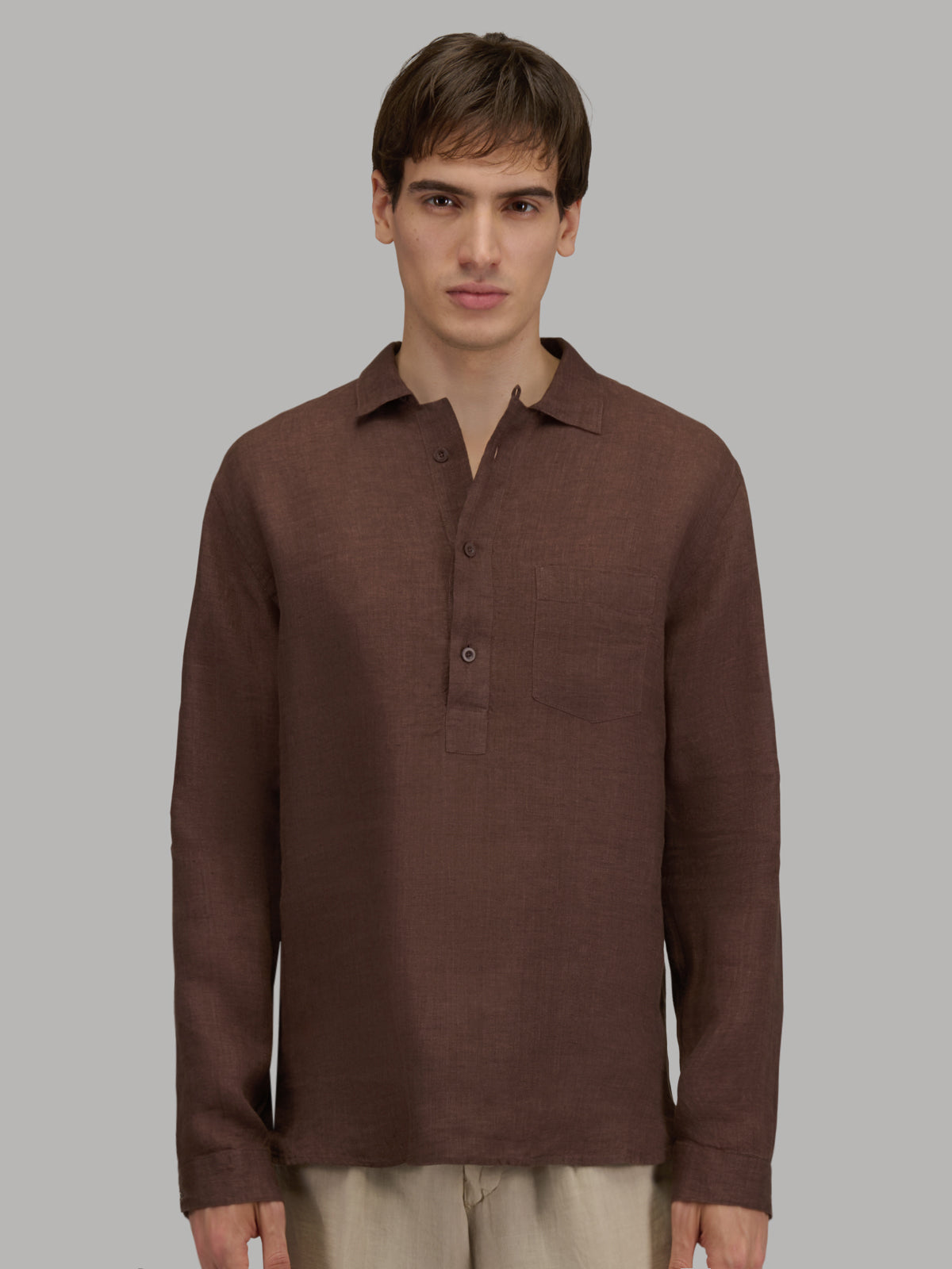 Shirt Collar Small Cutaway Solid Colour Linen Mahogany – Xacus