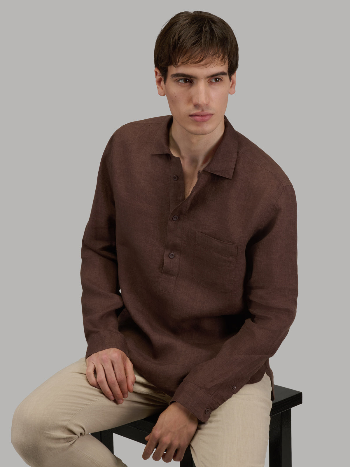 Shirt Collar Small Cutaway Solid Colour Linen Mahogany – Xacus