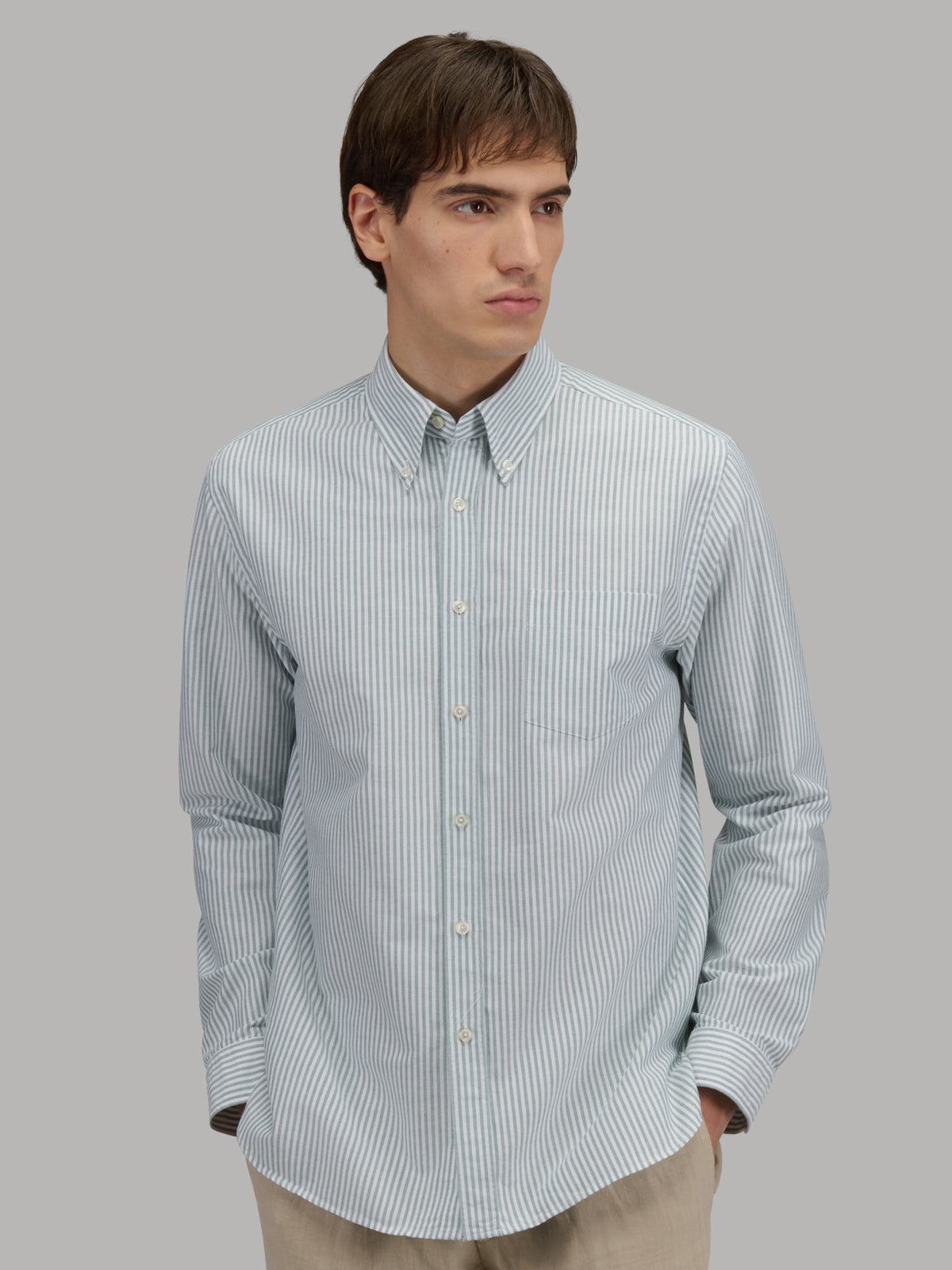 Shirt Collar Button Down Stripe Oxford Forest Green – Xacus