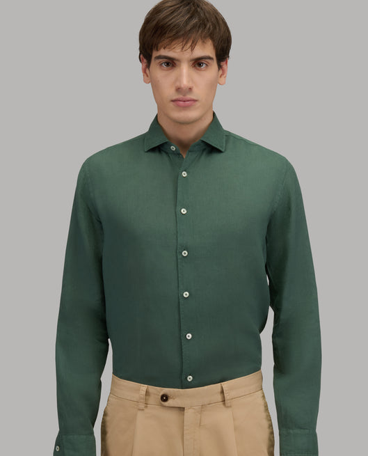 Shirt man xacus solid colour linen forest green_3