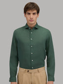 Shirt man xacus solid colour linen forest green_3