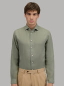 Shirt man xacus solid colour linen army green_7