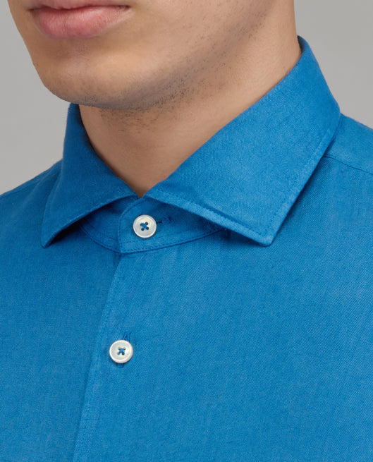Shirt man xacus solid colour linen blue royal_2