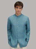 Shirt man xacus solid colour linen teal_3