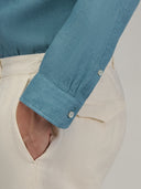 Shirt man xacus solid colour linen teal_5