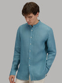 Shirt man xacus solid colour linen teal_6