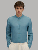 Shirt man xacus solid colour linen teal_7