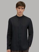 Shirt man xacus solid colour linen black_3