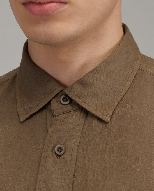 Shirt man xacus solid colour linen brown_2