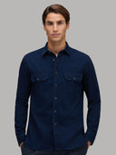 Shirt man xacus solid colour textured blue jeans_3