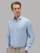 Shirt man xacus solid colour linen light blue melange_3