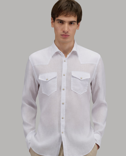 Shirt man xacus solid colour linen white_3