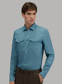 Shirt man xacus solid colour linen teal_3