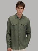 Shirt man xacus solid colour linen army green_3